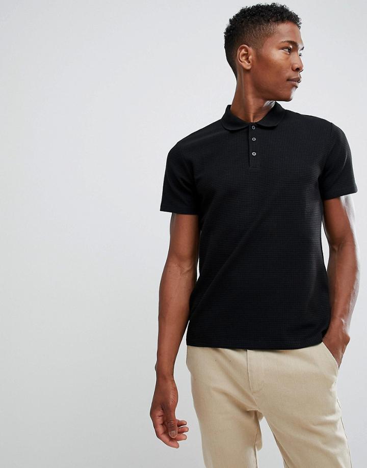 Selected Homme Polo Shirt In Structured Waffle - Navy