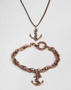 Icon Brand Anchor Necklace & Bracelet 2 Pack - Gold