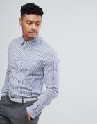 Asos Smart Stretch Slim Poplin Stripe Shirt - Navy