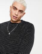 Asos Design Skinny Long Sleeve T-shirt In Black And Silver Stripe Texture