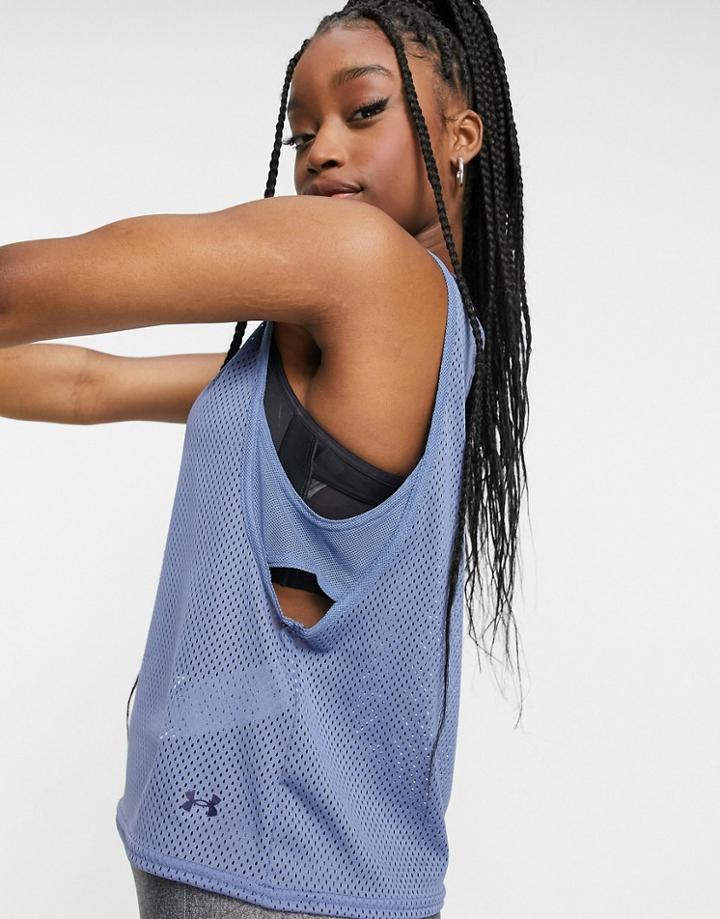 Under Armour Training Heatgear Muscle Mesh Tank In Washed Blue-blues