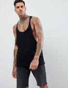 Asos Design Tank With Extreme Racer Back And Raw Edges In Black - Black