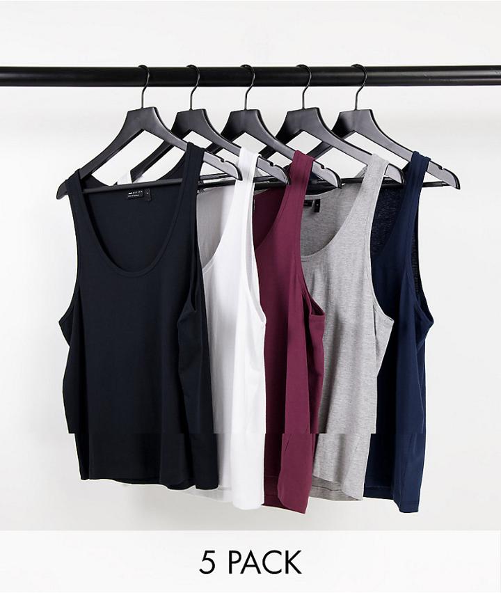 Asos Design Organic Cotton Blend 5 Pack Tank-multi