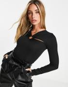 River Island Long Sleeve Cut Out Hardware Detail Top In Black