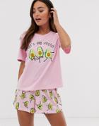 Asos Design Let's Avo Stretch T-shirt And Short Pyjama Set-pink