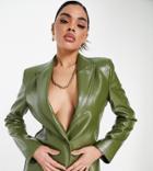 Asyou Pu Belted Blazer In Khaki-green