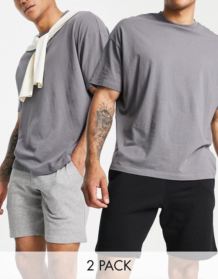 Asos Design 2 Pack Jersey Slim Shorts In Black/heather Gray-multi