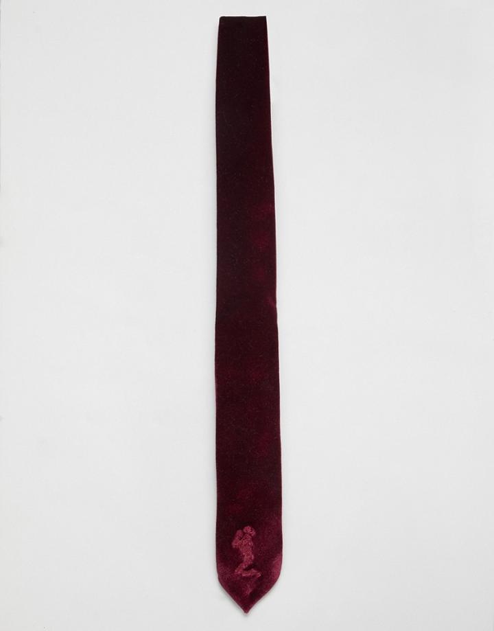 Religion Velvet Tie In Burgundy - Red