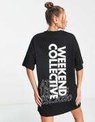 Asos Weekend Collective Oversized T-shirt Dress With Back Graphic In Black