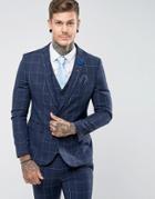 Harry Brown Skinny Blue Grid Suit Jacket - Blue