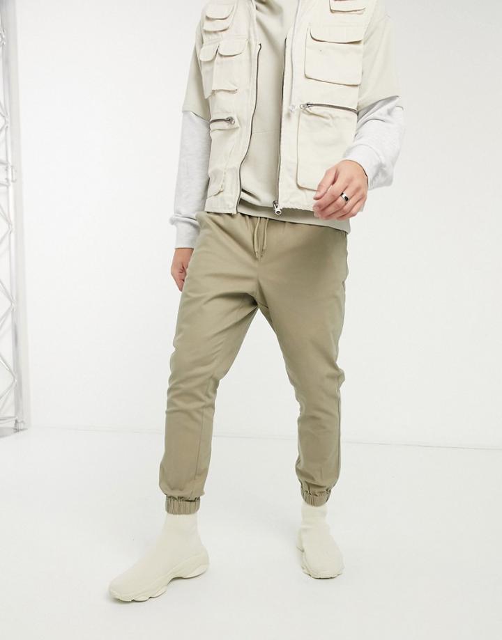 Asos Design Tapered Chino Sweatpants In Beige-neutral