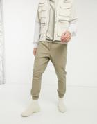 Asos Design Tapered Chino Sweatpants In Beige-neutral