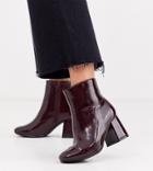 New Look Wide Fit Patent Square Toe Boot In Dark Red