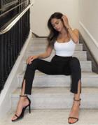 Fashionkilla Split Front Slim Pants In Black
