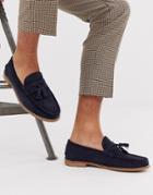Asos Design Tassel Loafers In Navy Suede With Natural Sole