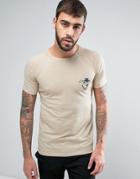 Hoxton Denim Marl T-shirt With Triangle Print Chest Pocket - Pink