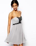Asos Bandeau With Embellished Lace Dress - Gray