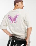 Jack & Jones Originals Oversize T-shirt Butterfly Back Print In Beige-neutral