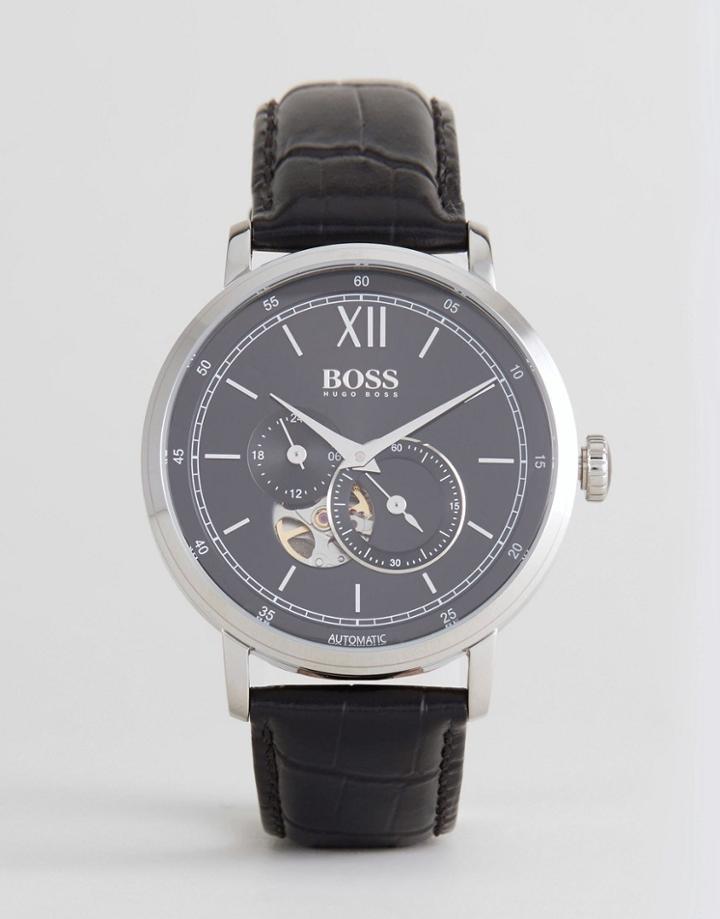Boss By Hugo Boss 1513504 Signature Leather Watch In Black - Black