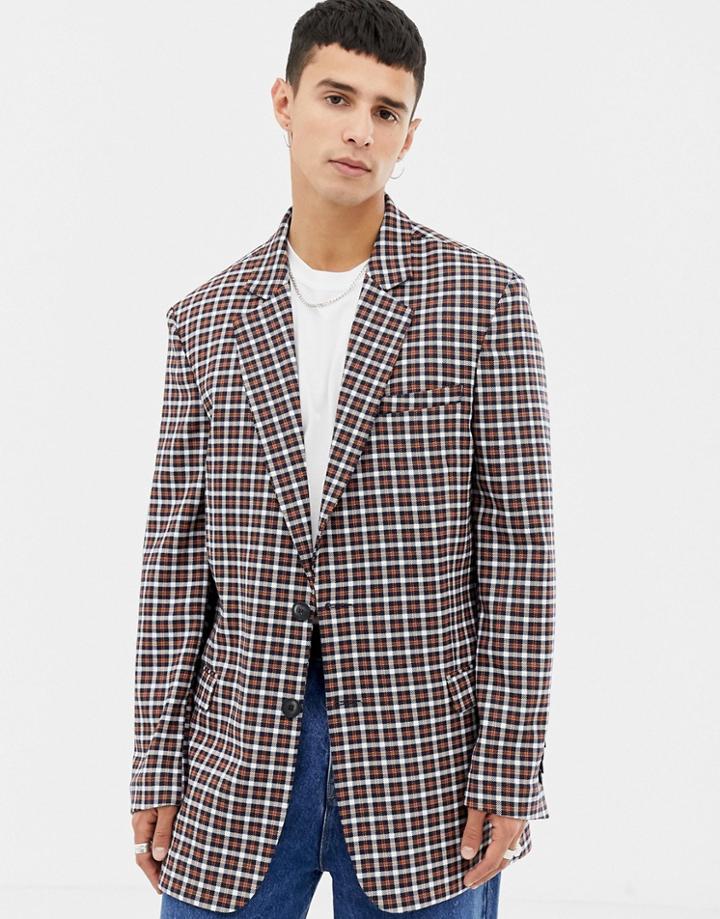 Collusion Double Breasted Blazer In Micro Check - Blue