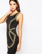 Wow Couture Bandage Dress With Gold Embellishment