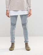 Asos Super Skinny Jeans With Biker Details In Light Blue - Ashley Blue