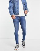 Topman Essential Spray On Jeans In Mid Wash-blues