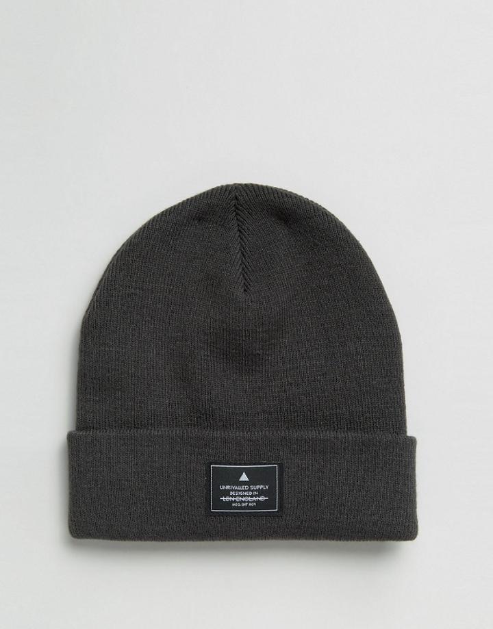 Asos Patch Beanie In Gray - Gray