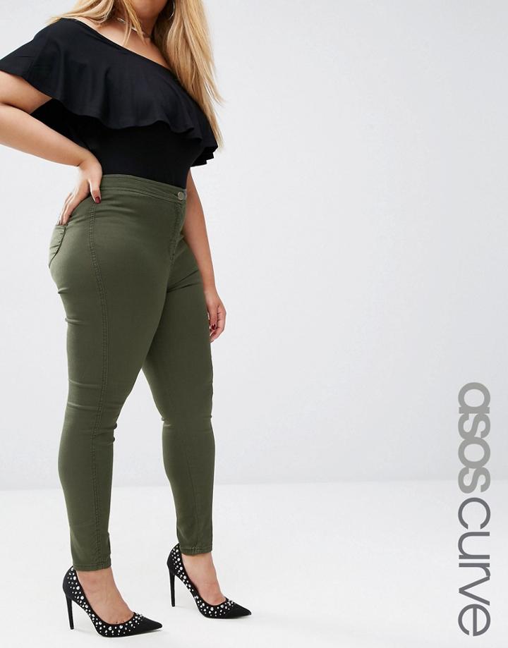Asos Curve Rivington Jeggings In Khaki - Khaki