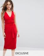 Lavish Alice Midi Dress With Paper Bag Waist Detail - Red