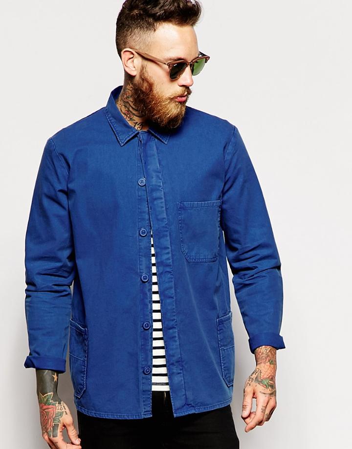 Asos Worker Shirt In Blue With Shacket Styling - Blue
