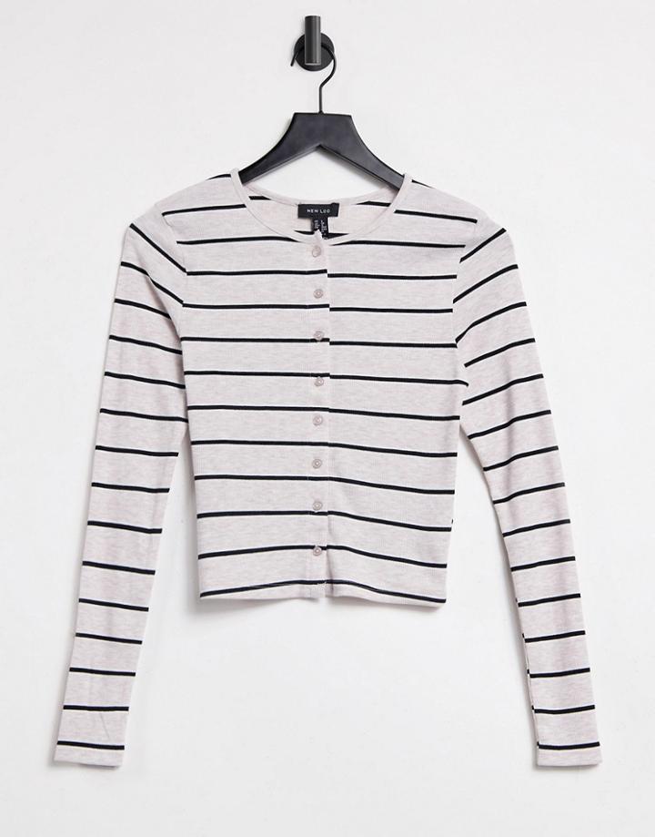 New Look Button Up Cardigan Top In Stripe-brown