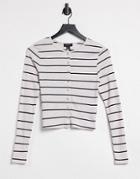 New Look Button Up Cardigan Top In Stripe-brown