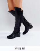 Truffle Collection Wide Fit Flat Elasticated Over Knee Boot - Black
