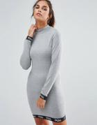 Baziic Long Sleeve Bodycon Dress - Gray