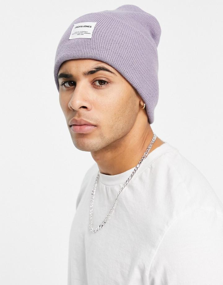 Jack & Jones Tall Beanie In Lilac-purple