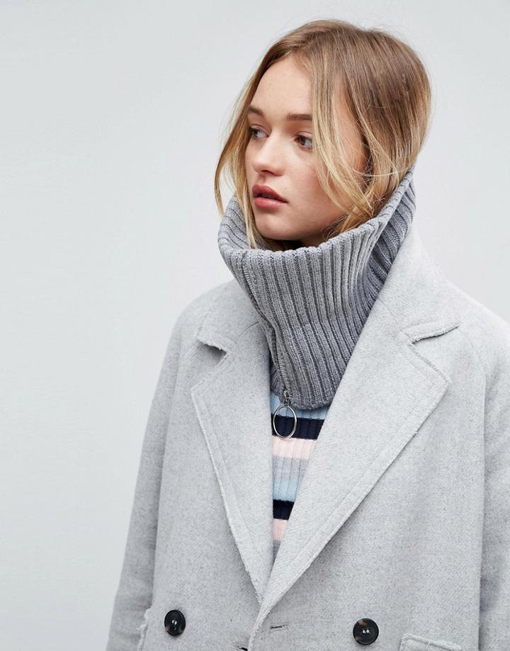 Asos Short Zip Up Infinity Scarf - Gray