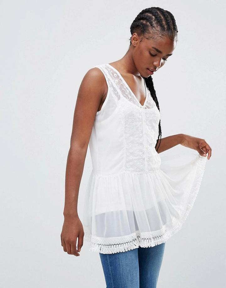 Bellfield Alba Lace Insert Tank Top - White