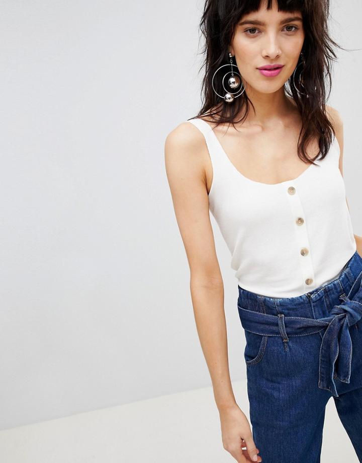 Stradivarius Button Front Jersey Top - White