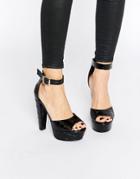 Truffle Collection Raya Heeled Sandals With Ankle Strap - Black Croc