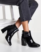 New Look Patent Heeled Boot With Flared Heel In Black