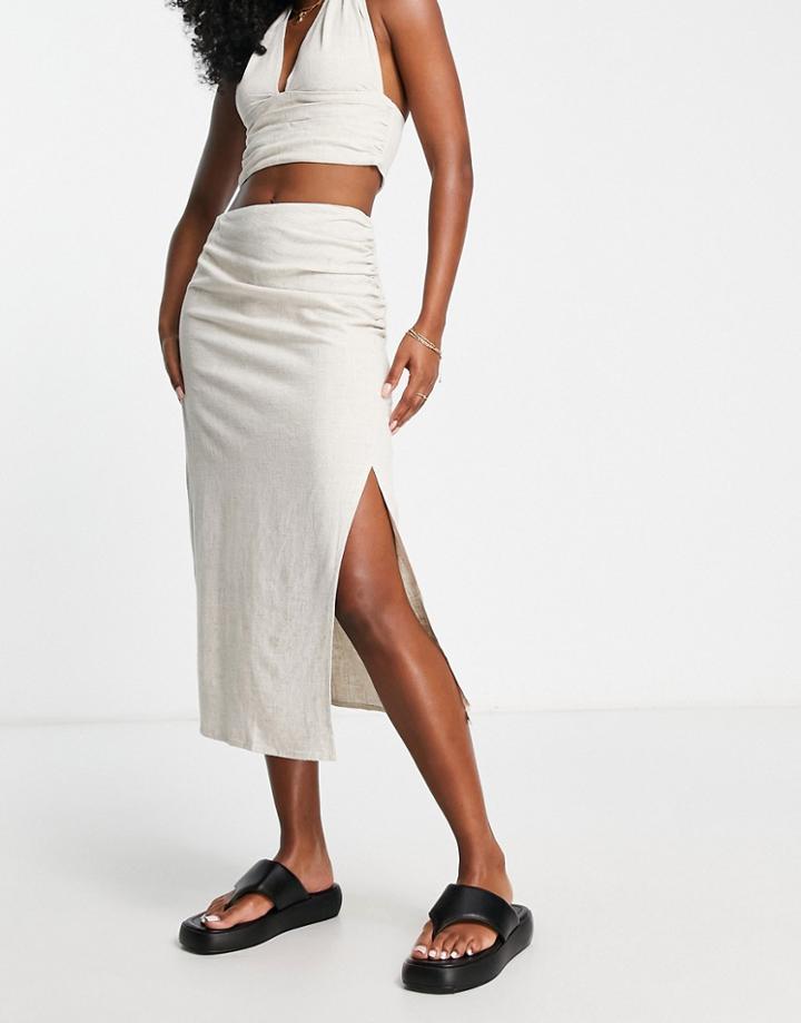 4th & Reckless Lotus Ruched Beach Skirt In Stone - Part Of A Set-white