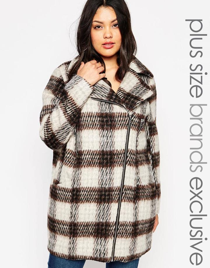 Junarose Brushed Check Coat - Multi