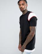 Asos Super Longline Short Sleeve T-shirt With Contrast Shoulder And Piping - Black