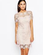 Club L Shift Dress In All Over Crochet - Nude Pink