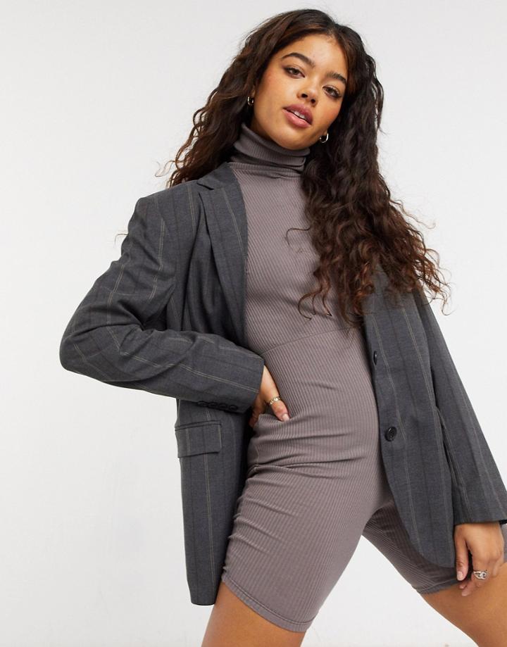 Monki Blush Pinstripe Blazer In Gray-brown