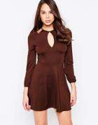 Ax Paris Cold Shoulder Dress With Keyhole - Chocolate