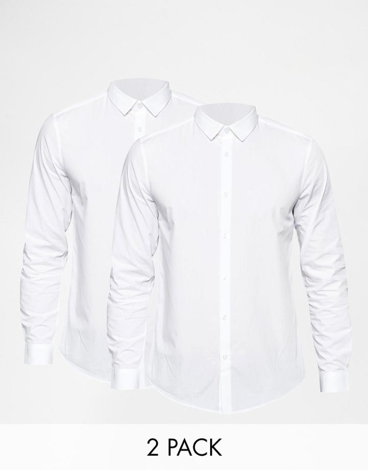 Asos Smart Shirt In Long Sleeve 2 Pack - White