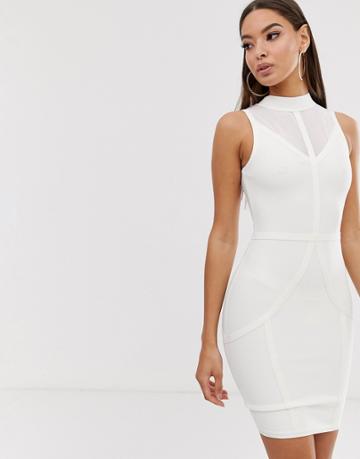 The Girlcode High Neck Bandage Dress In White - White
