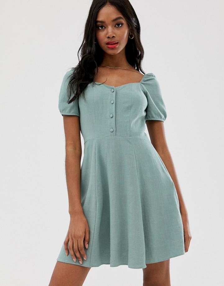 New Look Prarie Dress In Powder Mint-green